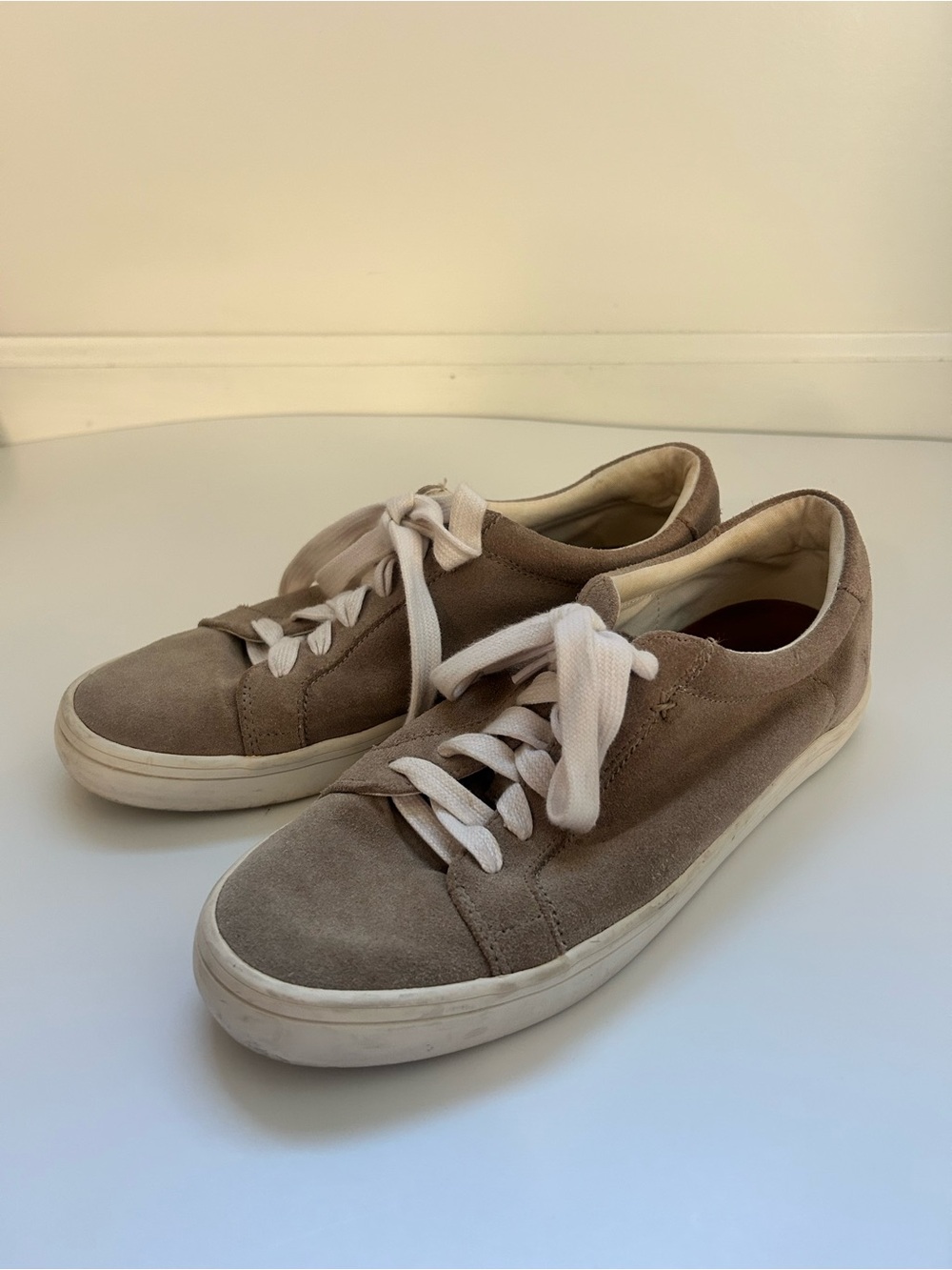 Frye Men's Suede Sneakers in Taupe with White Laces